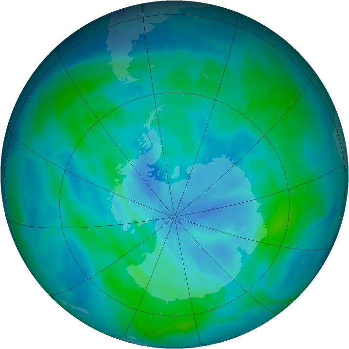 Antarctic ozone map for 11 March 2015